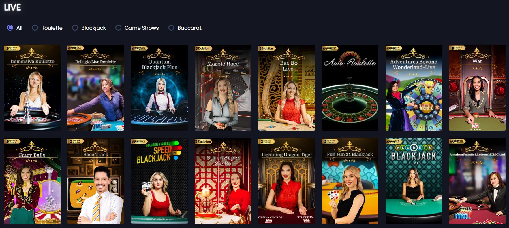 Funky Jackpot live games cover a wide mix of tables